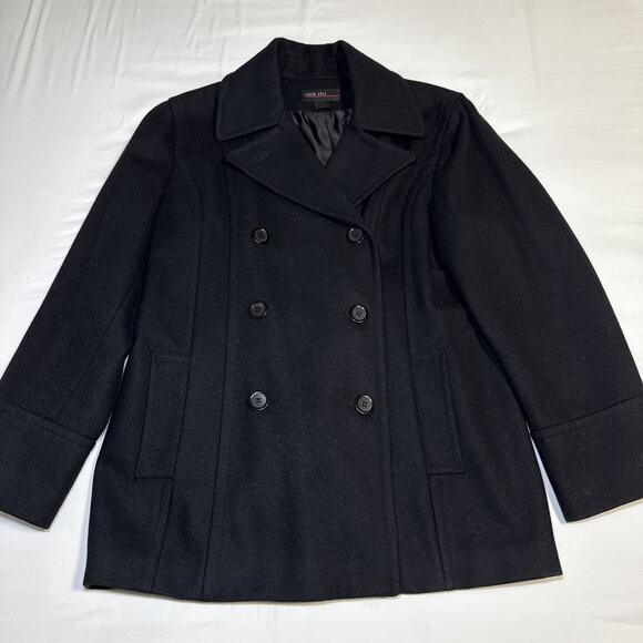 Jason Kole Womens Black Wool Blend Double Breasted Pea Coat Sz XL Minimalist EUC - Picture 1 of 15